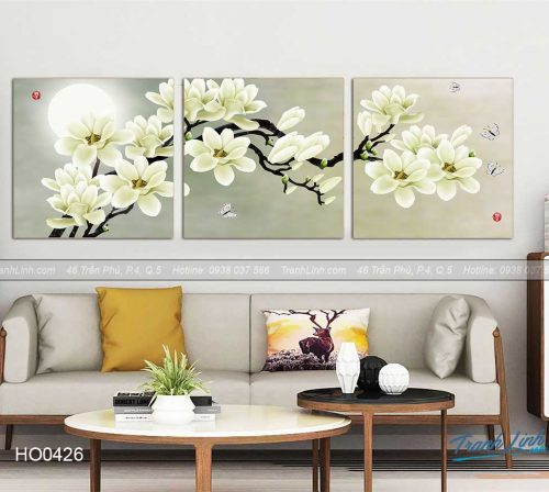 Bo tranh canvas hoa treo tuong trang tri phong khach 347