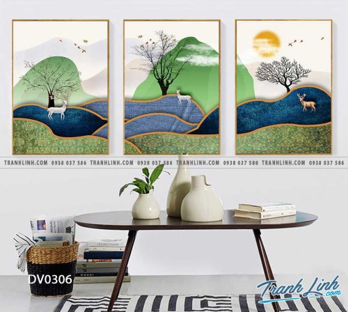 Tranh canvas treo tuong trang tri phong khach phong canh truu tuong 100