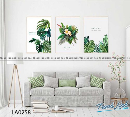 bo tranh canvas la cay nhiet doi trang tri 115