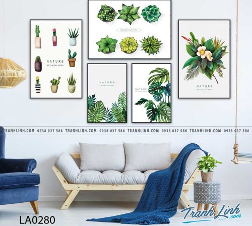 bo tranh canvas la cay nhiet doi trang tri 139