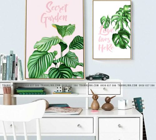 bo tranh canvas la cay nhiet doi trang tri 177