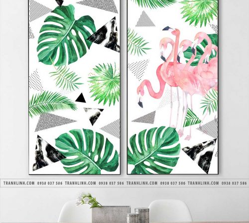 bo tranh canvas la cay nhiet doi trang tri 83