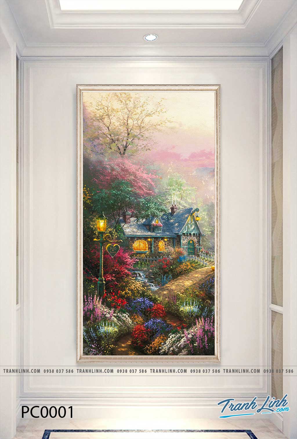 Tranh Canvas Phong Cảnh Ngôi Nhà Trong Khu Rừng ( Hoạ Sĩ Thomas Kinkade) -  PC0001 - Tranh Linh