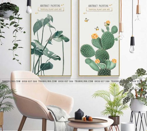 bo tranh canvas la cay nhiet doi trang tri 191