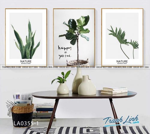 bo tranh canvas la cay nhiet doi trang tri 238