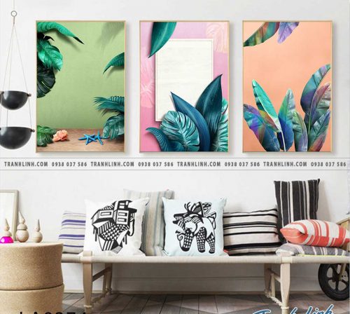 bo tranh canvas la cay nhiet doi trang tri 264