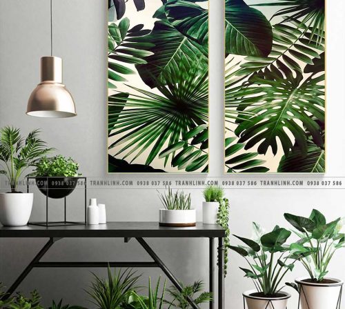 bo tranh canvas la cay nhiet doi trang tri 281