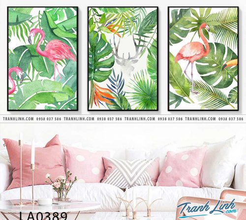 bo tranh canvas la cay nhiet doi trang tri 285