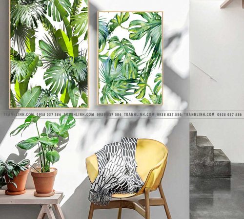bo tranh canvas la cay nhiet doi trang tri 295