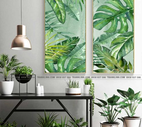 bo tranh canvas la cay nhiet doi trang tri 296