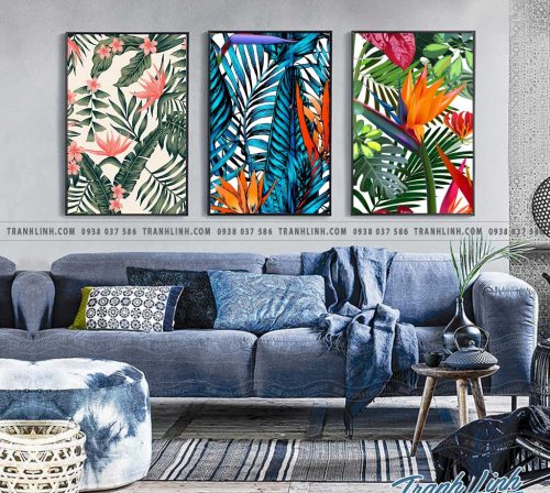 bo tranh canvas la cay nhiet doi trang tri 300