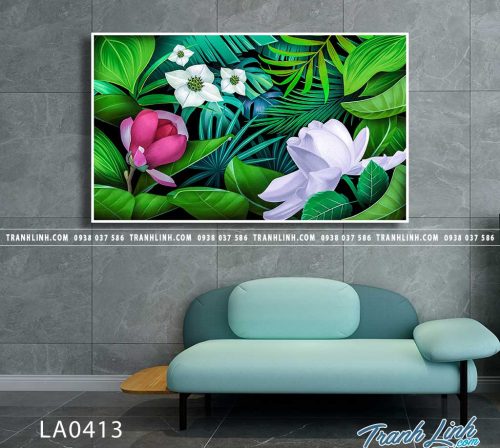 bo tranh canvas la cay nhiet doi trang tri 311