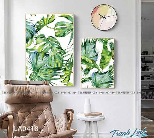 bo tranh canvas la cay nhiet doi trang tri 316