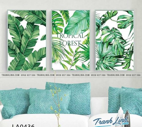 bo tranh canvas la cay nhiet doi trang tri 334