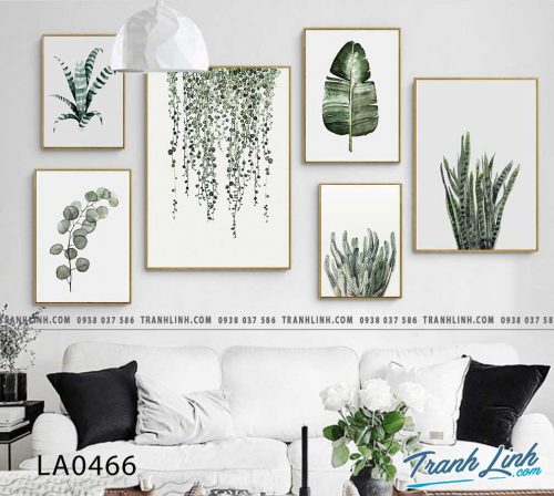 bo tranh canvas la cay nhiet doi trang tri 364