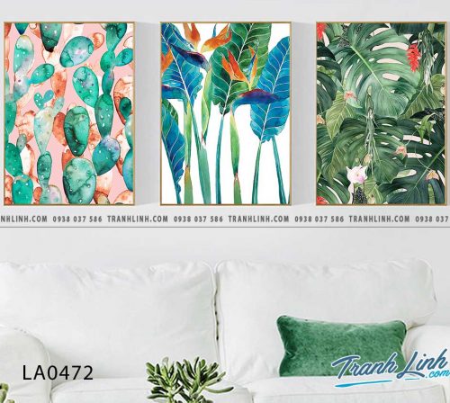 bo tranh canvas la cay nhiet doi trang tri 372