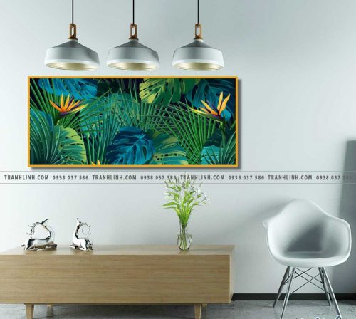 bo tranh canvas la cay nhiet doi trang tri 376