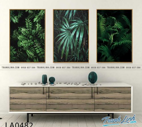 bo tranh canvas la cay nhiet doi trang tri 382