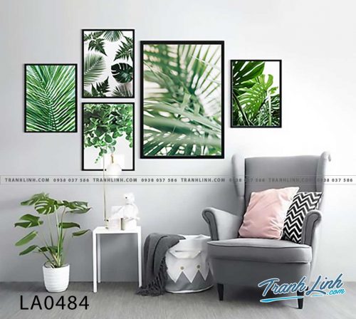 bo tranh canvas la cay nhiet doi trang tri 384