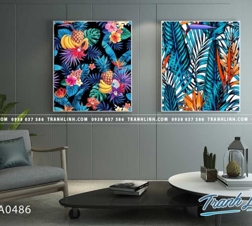bo tranh canvas la cay nhiet doi trang tri 386