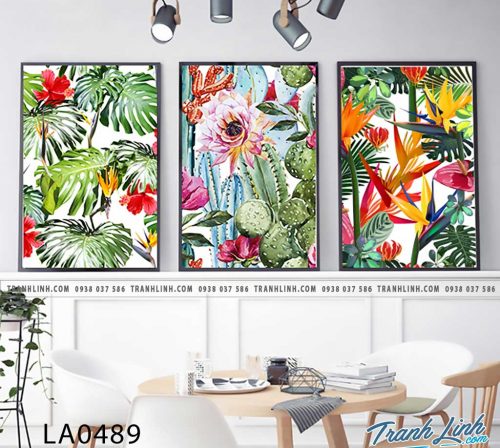 bo tranh canvas la cay nhiet doi trang tri 389