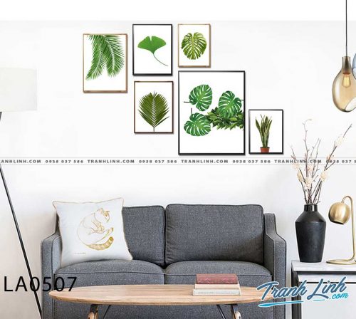 bo tranh canvas la cay nhiet doi trang tri 408