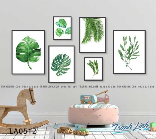 bo tranh canvas la cay nhiet doi trang tri 413