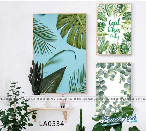 bo tranh canvas la cay nhiet doi trang tri 435