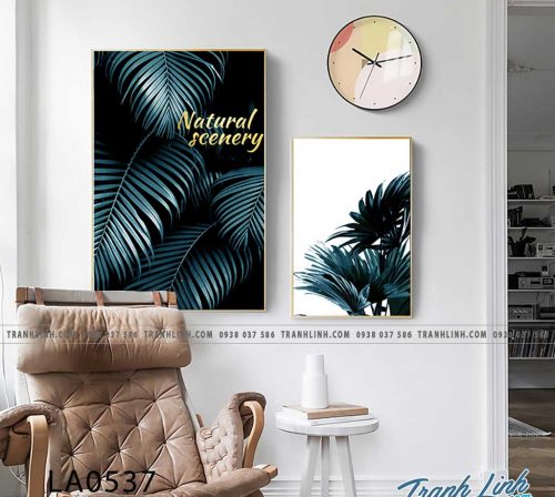 bo tranh canvas la cay nhiet doi trang tri 438
