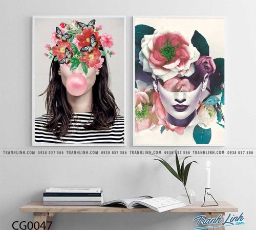 Bo tranh Canvas treo tuong trang tri phong khach co gai CG0047