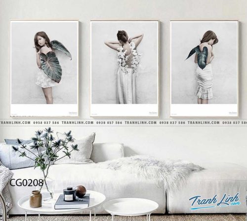 Bo tranh Canvas treo tuong trang tri phong khach co gai CG0208