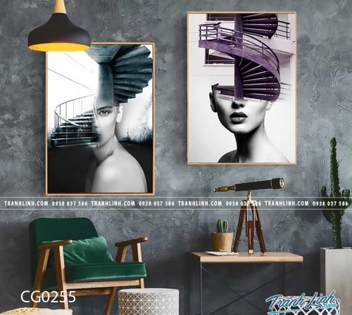 Bo tranh Canvas treo tuong trang tri phong khach co gai CG0255