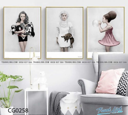 Bo tranh Canvas treo tuong trang tri phong khach co gai CG0258