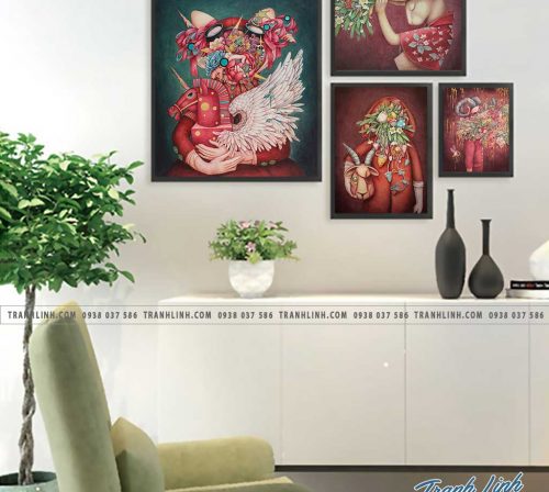Bo tranh Canvas treo tuong trang tri phong khach co gai CG0273