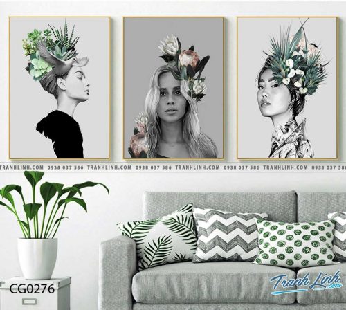 Bo tranh Canvas treo tuong trang tri phong khach co gai CG0276