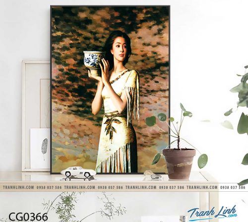 Bo tranh Canvas treo tuong trang tri phong khach co gai CG0366