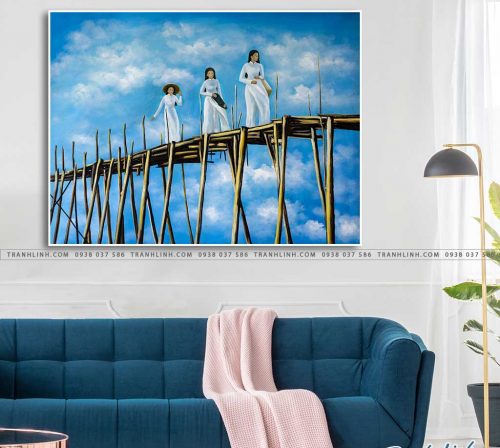 tranh canvas thieu nu ao dai 2