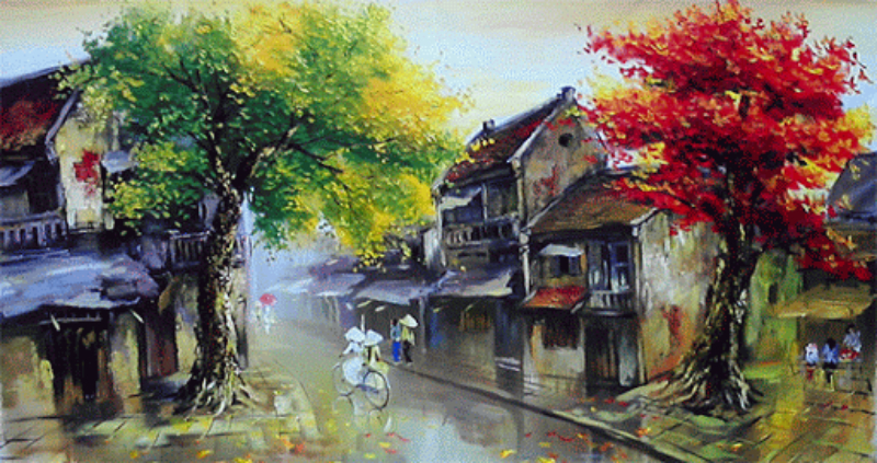Tranh phố cổ hà nội vẽ sơn dầu TSD 117  AmiA Hà Nội
